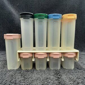Vintage Tupperware Modular Mates Wall Mounted Spice Rack 1847-4 w/Containers